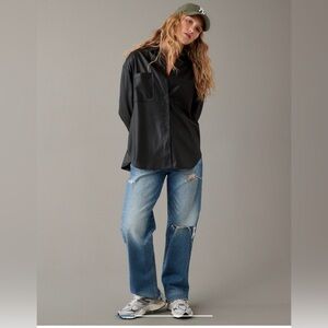 American Eagle oversized vegan leather shacket L